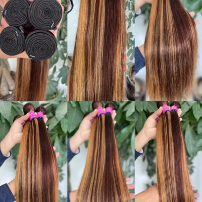 Brazilian Virgin Straight Highlight Human Hair Bundles - 100% Natural, Tangle-Free, & Silky Smooth