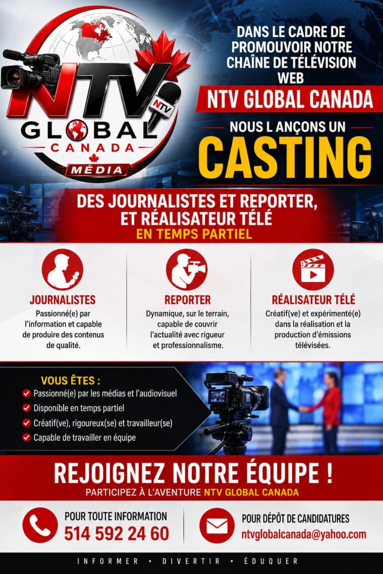 NTV Global Canada recrute des journalistes, reporters et réalisateurs télé à temps partiel