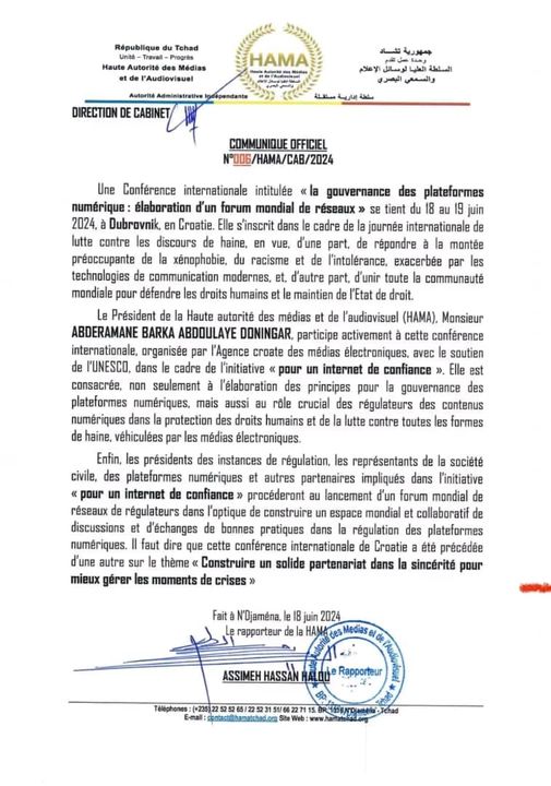 Communiqué de la HAMA.