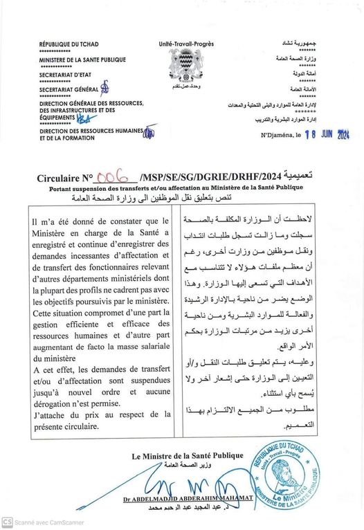 Communiqué du ministre de la Santé.