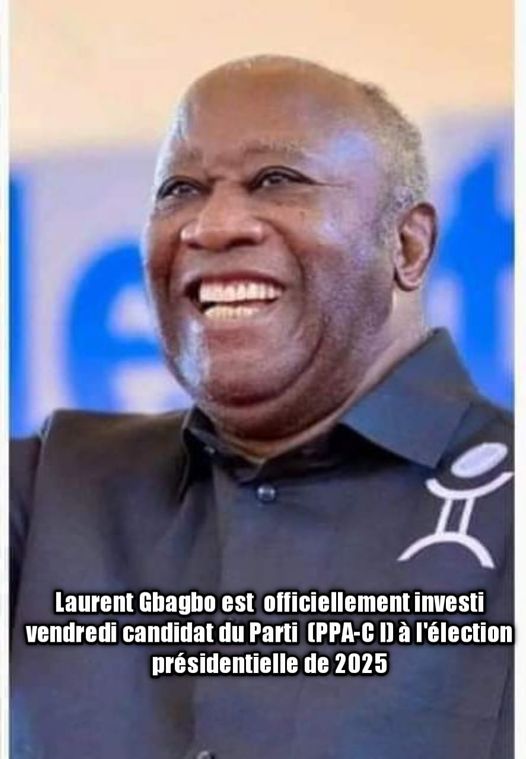 cote d&rsquo;ivoire : l&rsquo;ancien président ivoirien, Laurent Gbagbo, a été officiellement investi vendredi candidat du Parti des peuples africains – Côte d&rsquo;Ivoire (PPA-CI) à l&rsquo;élection présidentielle de 2025